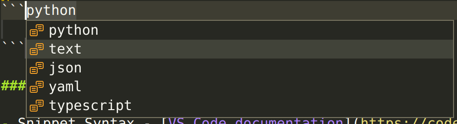 Screenshot Code block dropdown
