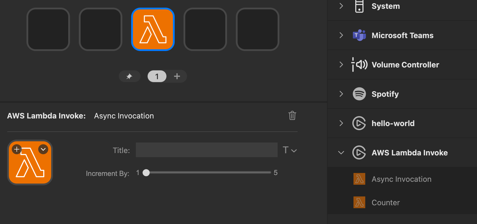 Action placed in the stream deck app